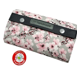 Geldbörse - Cherry Blossom - Kirschblüten - grau / rosa
