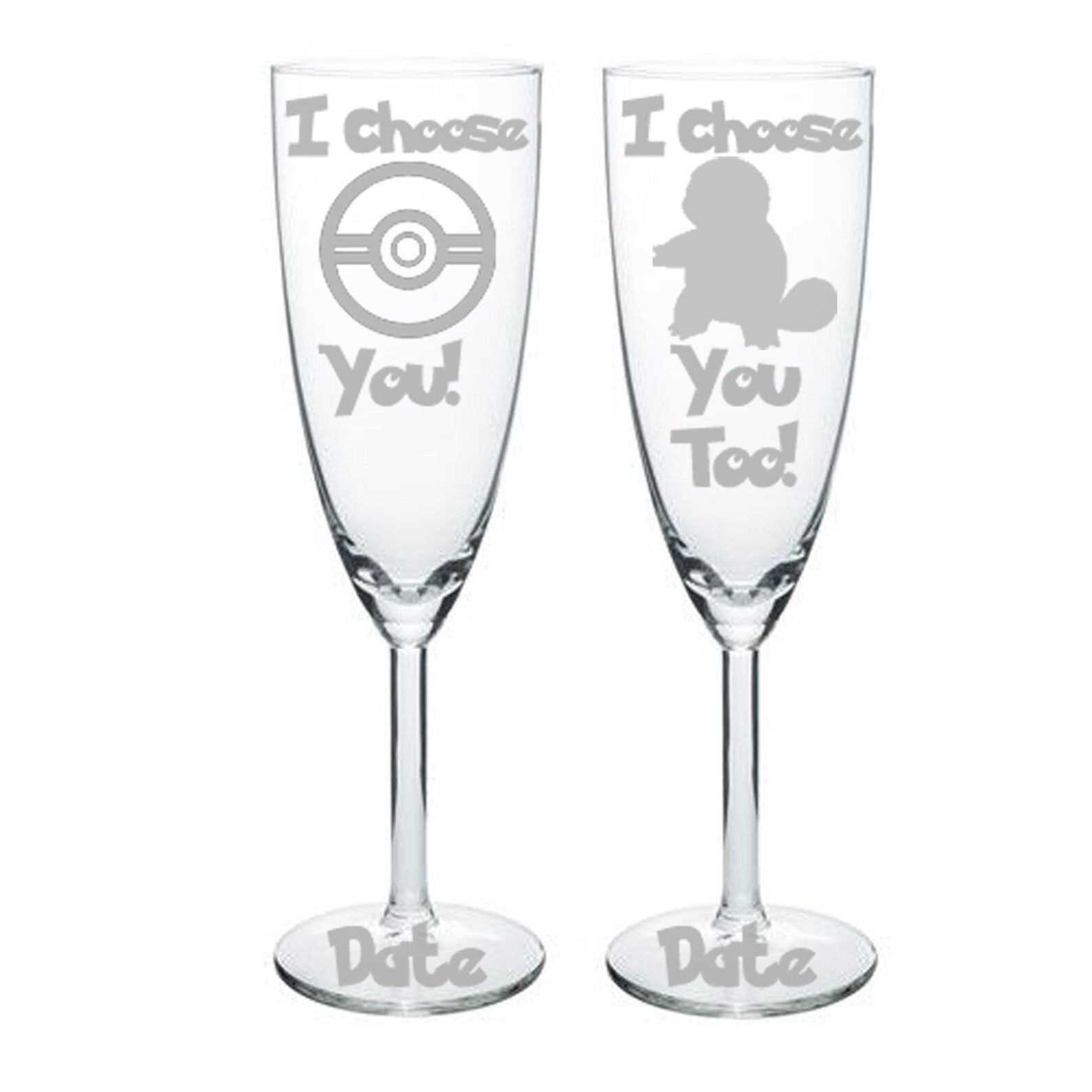 I Choose You Hand Etched Pokemon Wine Flutes Set of Two Etsy