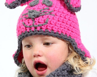 Crochet pattern rabbit hat, 3 sizes from 3 years to teenagers