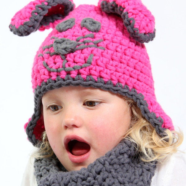 Crochet pattern rabbit hat, 3 sizes from 3 years to teenagers