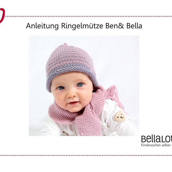 Knitting instructions striped hat Ben and Bella, 0-3 years, for beginners