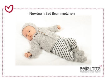 Knitting instructions for newborn set Brummelchen - cardigan-hat-shoes in size 50/56