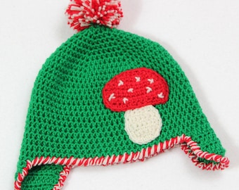 Crochet pattern mushroom hat for babies, 3 sizes from 3-36 months