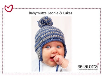 Crochet pattern striped hat Leonie and Lukas, 0-2 years, for beginners