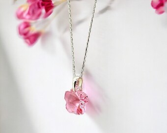 Collier cristal Swarovski, collier fleur pendentif rose cadeau pour petite amie cadeau de moins de 35 ans cristal Swarovski