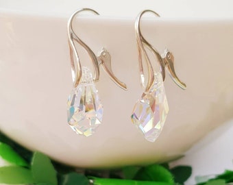 SWAROVSKI earrings . Crystal earrings . Silver earrings . Tear drop earrings .Dangle earrings . Aurora borealis
