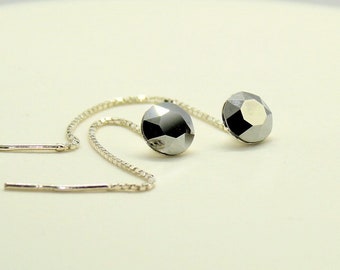 Swarovski Crystal . Threader Earrings , Long . Sterling Silver Earrings , Minimalist Earrings
