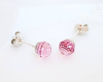 Rose earrings . Swarovski crystal earrings , Silver stud earrings , Blush rose jewelry , Disco ball earrings . Light rose