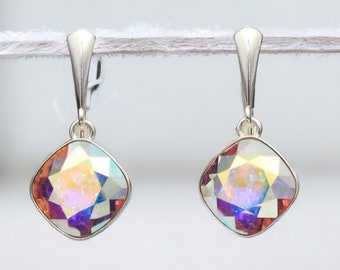 Aurora borealis. Crystal Earrings . Swarovski Earrings . Aurora Delicate Earrings . Sterling Silver . Dangle Earrings . Tear Drop Earrings