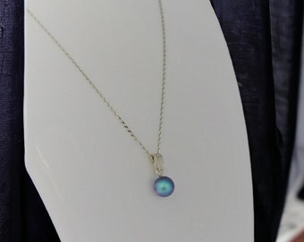Blue pearl necklace. Swarovski. Iridescent blue. silver necklace. blue drop pearl pendant. light blue pearl