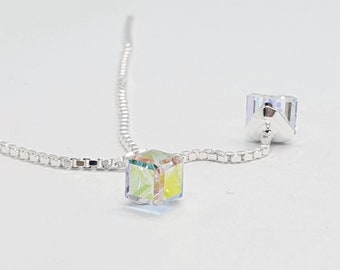 Swarovski earrings , Cube earrings , Threader earrings , Sterling Silver , Swarovski jewelry , 6mm