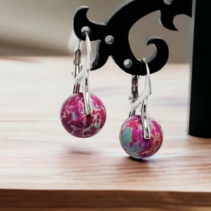 Agate earrings, dangle  earrings. Sterling silver earrings Handmade earrings, Bridesmaid earrings, Purple earrings