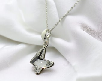 Clear crystal , Butterfly pendant necklace , Swarovski Crystal Necklace , Sterling Silver , Crystal pendant