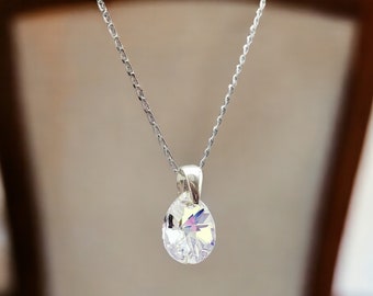 Halskette Swarovski Aurora borealis, Silberkette Minimalist, Geschenk für Schwester 16.Geburtstag