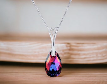 Purple Tear drop necklace Swarovski Necklace, 925 Sterling silver necklace Bridesmaid Jewelry Daily Necklace