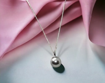Gray pearl necklace, Swarovski necklace. Grey pearl, Sterling silver, Pearl drop pendant, Pendant necklace
