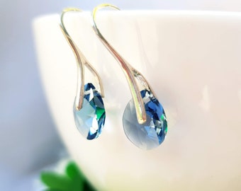 Navy Blue . Tear Drop . Swarovski Crystal Earrings . Dangle . Sterling Silver . Delicate Earrings . Ocean Blue