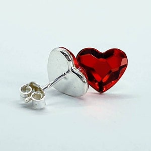 Red Heart Earrings Swarovski Crystal Earrings, Sterling Silver Red Heart Earrings Love Gift Garnet Red Bridesmaid Earrings