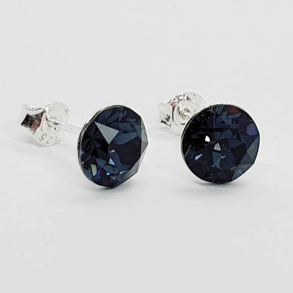 Swarovski earrings, Silver Stud Earrings, Black earrings . Crystal earrings . Crystal Silver Night . Swarovski jewelry 6,8,10mm