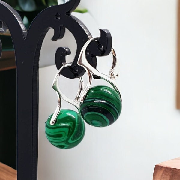 Malachite earrings. chartreuse gemstone earrings, natural green. silver earrings, birthstone earrings. dangle earrings. lever back earrings