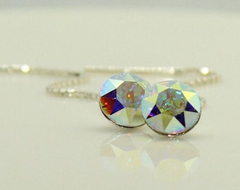 Aurora Borealis . Threader earrings . Sterling silver . Swarovski Crystal earrings . Long earrings
