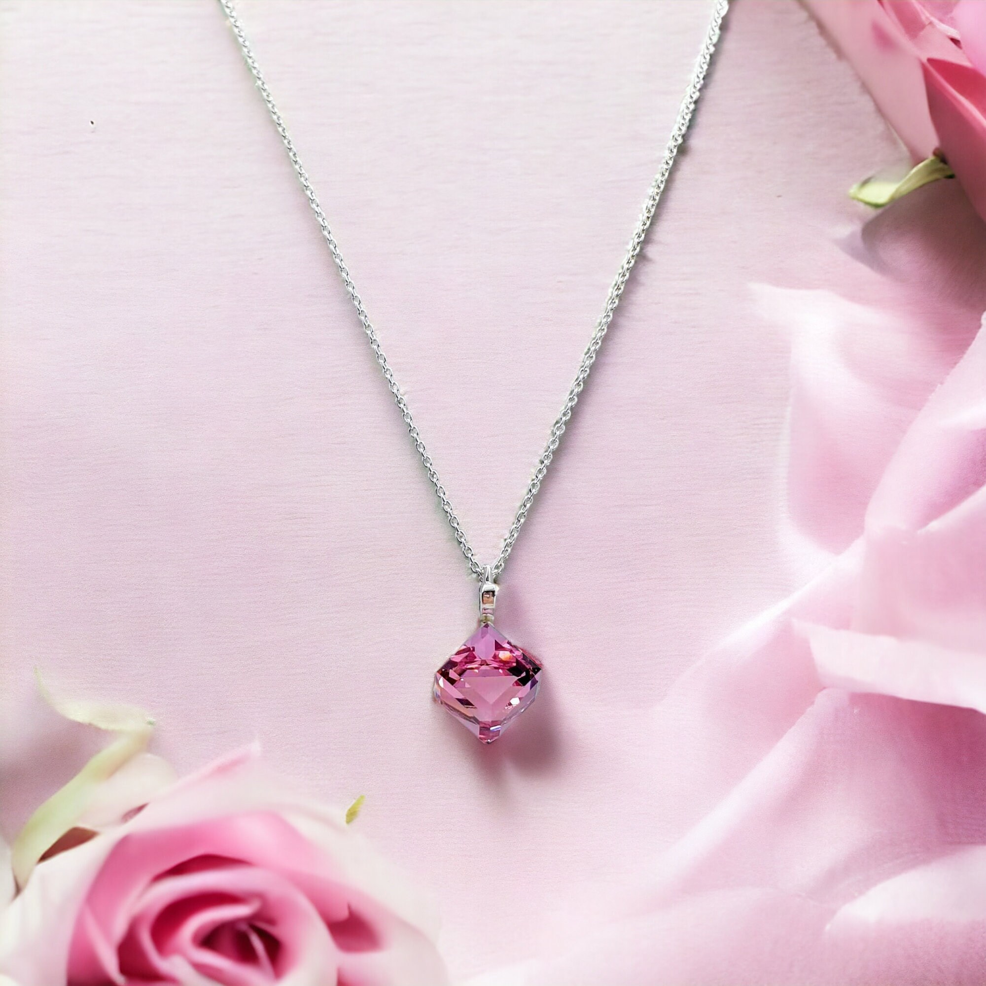 Pink swarovski crystal best sale necklace