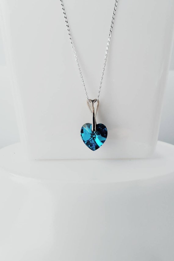 Navy Blue Heart Necklace Swarovski Pendant Necklace Crystal Etsy Navy Blue Heart Necklace Swarovski Pendant Necklace Crystal Etsy