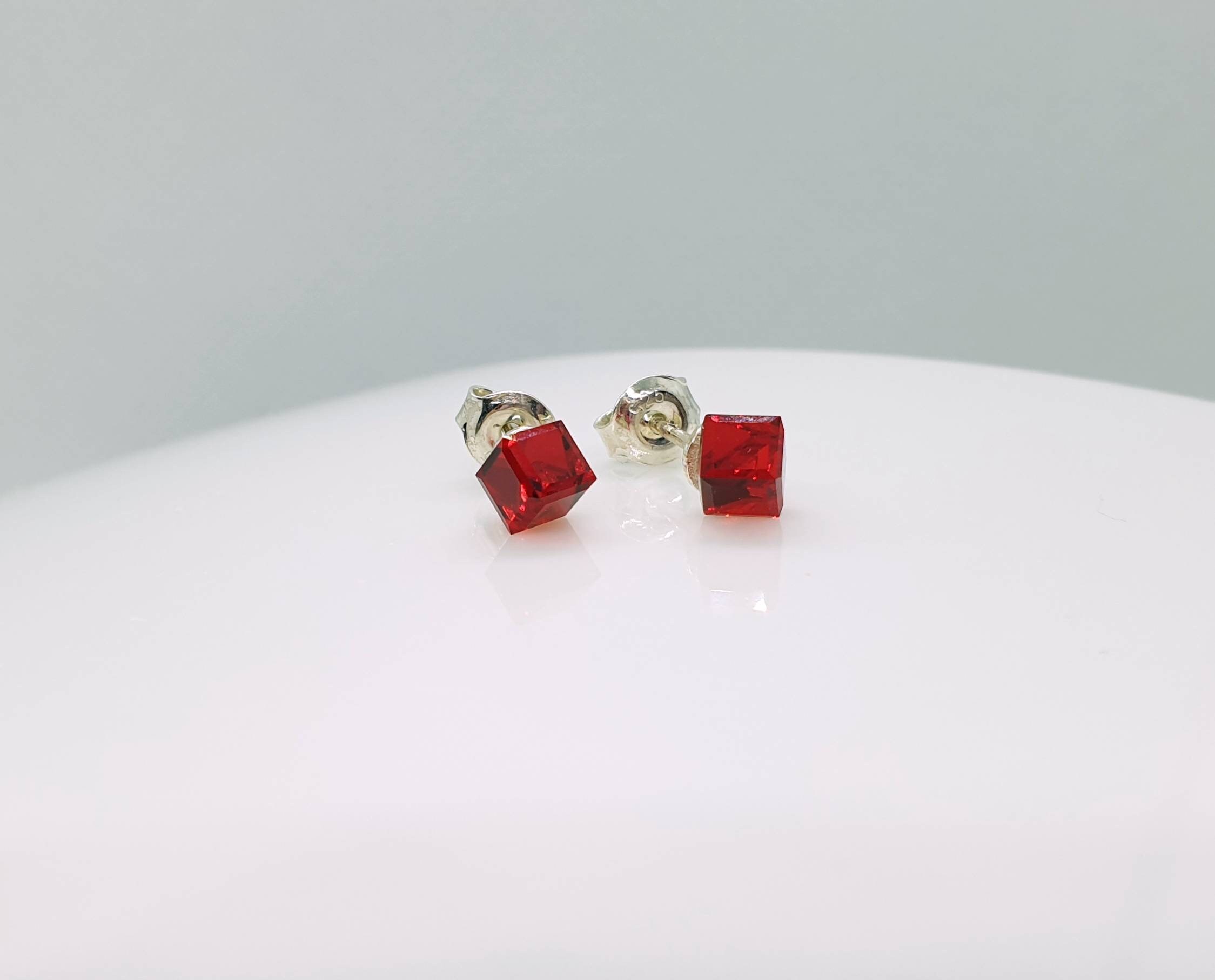 Cube Earrings . Swarovski Earrings Small Earrings . Red Stud - Etsy