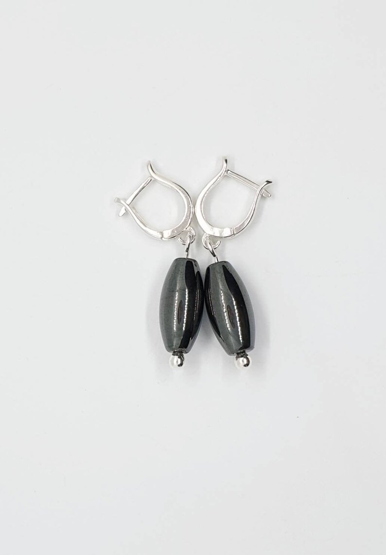 Raw stone earrings Black Hematite earrings Tear Drop Sterling silver Earrings Lever back Natural stone earrings
