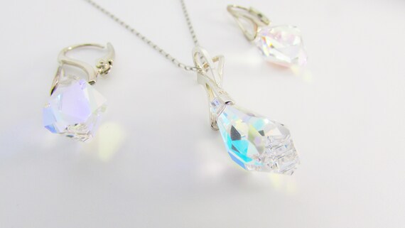 Aurora Borealis Swarovski Jewelry Set Sterling Silver Bridal