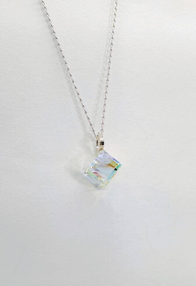 Swarovski Necklace Aurora Borealis Cube Necklace Crystal | Etsy