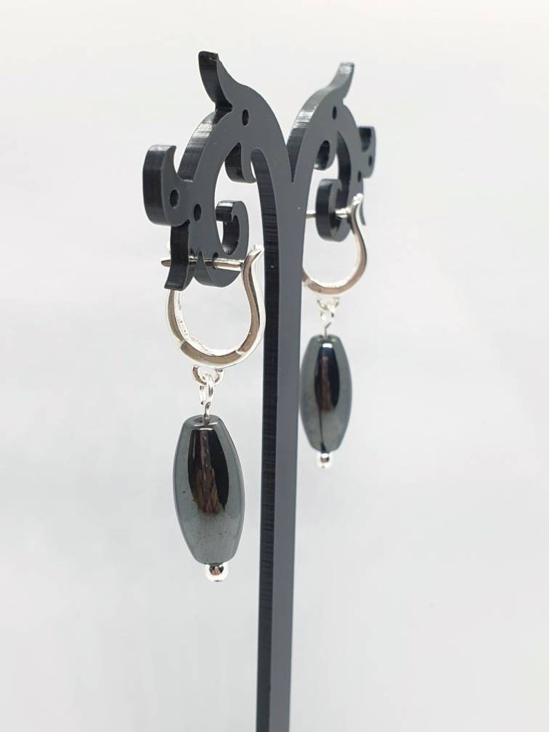 Raw stone earrings Black Hematite earrings Tear Drop Sterling silver Earrings Lever back Natural stone earrings