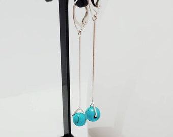 Long turquoise earrings . Sterling Silver . Lever Back earrings . Turquoise Jewelry . Delicate Earrings