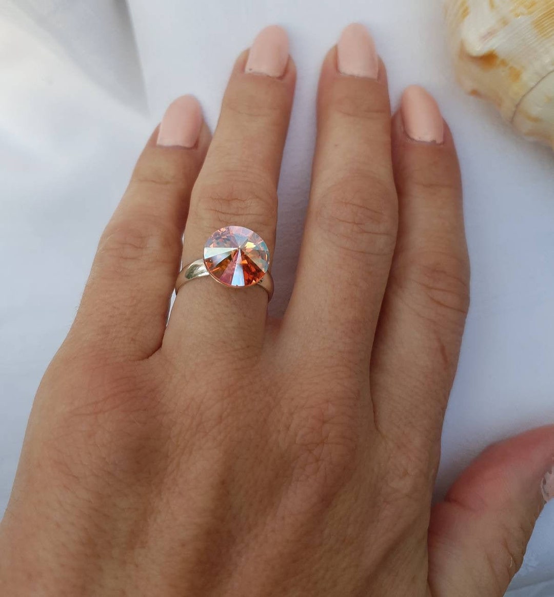 Swarovski Crystal Ring Sterling Silver Promise Ring Blush Etsy