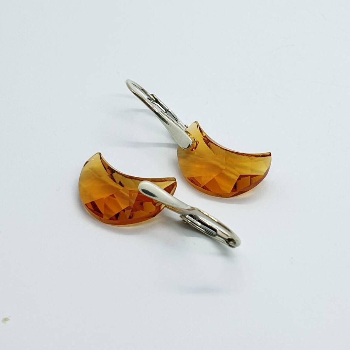Half Moon Earrings Swarovski Crystal Earrings Sterling Silve