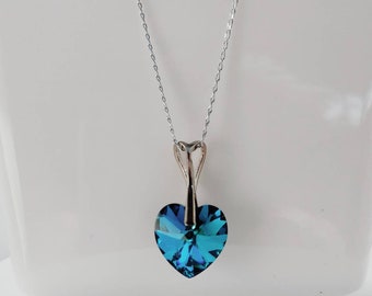 Royal blue . heart necklace , Swarovski crystal necklace , Pendant necklace , Something blue for bride . Bermuda blue