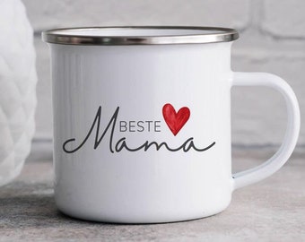 Camping Becher, Emaille Tasse, Mama Tasse, Camping Geschenk für Mama, Emaillebecher, Metallbecher Muttertagsgeschenk