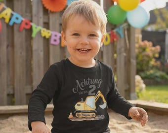 Geburtstagsshirt 2 Jahre Bagger Langarmshirt Junge | Kindershirt Bagger 2 Geburtstag | Kleinkind Shirt Baustelle | 2 Geburtstag  | Bagger