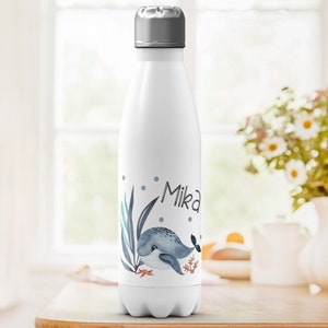 Kinder Edelstahl Trinkflasche Wal mit Wunschname Einschulung Geschenk Schulanfänger Thermosflasche Mädchen Junge