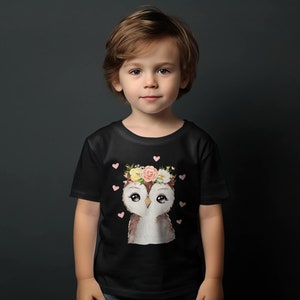 Kinder T-Shirt mit niedlicher Eule, Blumenkranz Motiv, Geschenk für Mädchen, Baumwolle, Größen 92-128 Bild 9