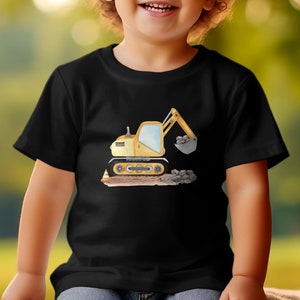 Kinder T-Shirt mit Bagger-Motiv, Gelber Bagger Druck, Jungen Baumwollshirt, Geschenk für Kleinkinder, Baustellen-Shirt, Spielzeugmotiv image 5