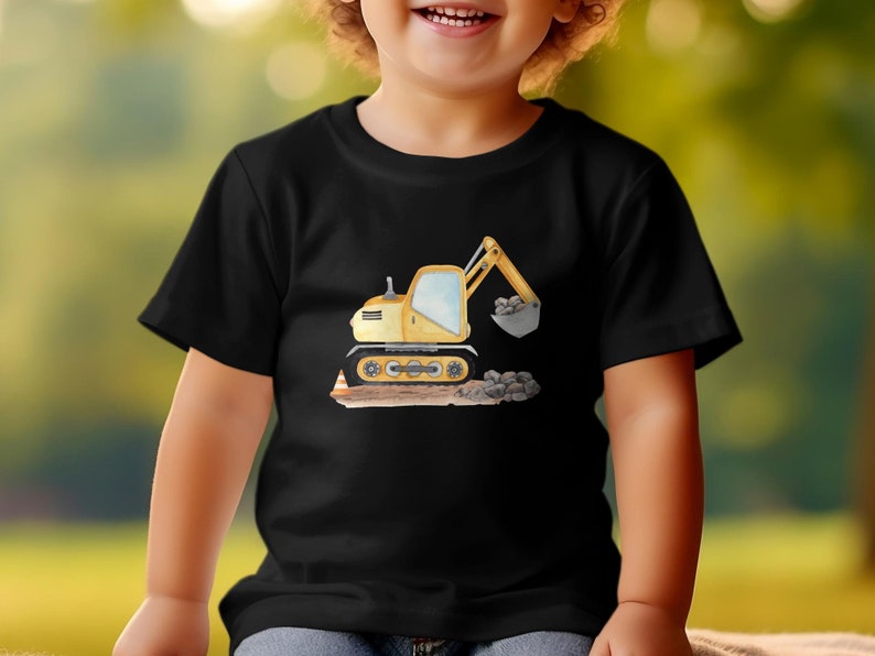 Kinder T-Shirt mit Bagger-Motiv, Gelber Bagger Druck, Jungen Baumwollshirt, Geschenk für Kleinkinder, Baustellen-Shirt, Spielzeugmotiv image 5