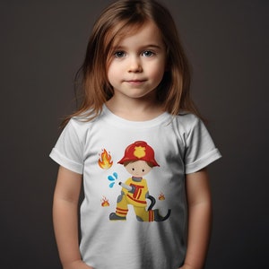 Kinder T-Shirt Feuerwehrmann Cartoon, Lustiges Beruf Kostüm Design, Geschenk für Jungen und Mädchen Bild 6