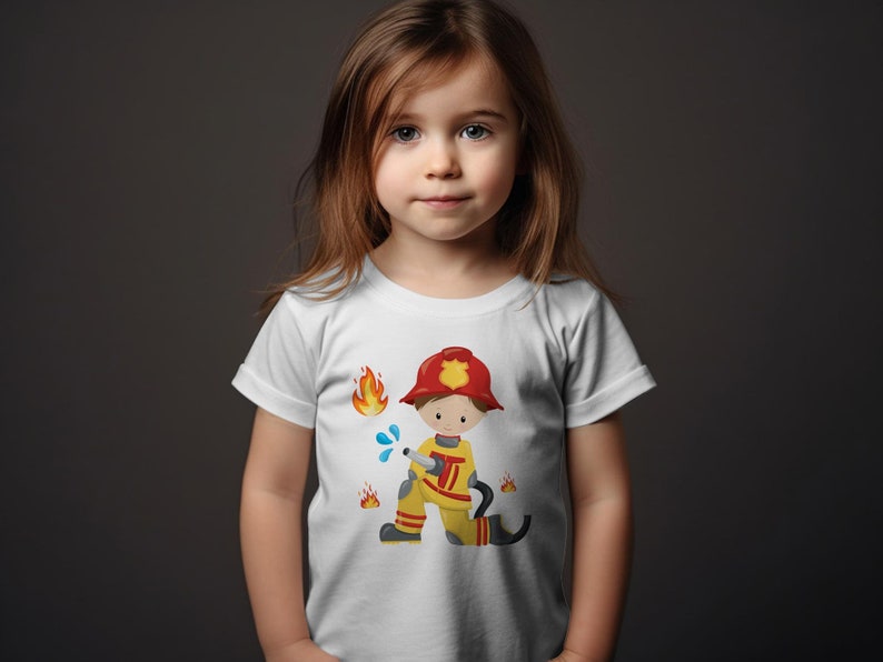 Kinder T-Shirt Feuerwehrmann Cartoon, Lustiges Beruf Kostüm Design, Geschenk für Jungen und Mädchen image 6