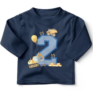 Mikalino Baby / Kinder Longsleeve mit Spruch Ich bin 2 Baustelle Langarm Shirt für Jungen und Mädchen Geschenkidee navy