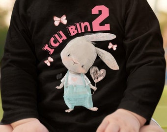 Mikalino Baby / Kinder Longsleeve mit Spruch Ich bin Zwei 2 Süßer Hase mit Herz Langarm  | Geschenkidee