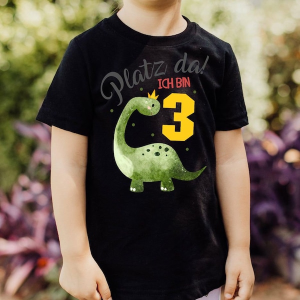 Mikalino Kinder T-Shirt Platz Da ich bin Drei 3 Dinosaurier mit Krone Kurzarm Shirt | Geschenkidee