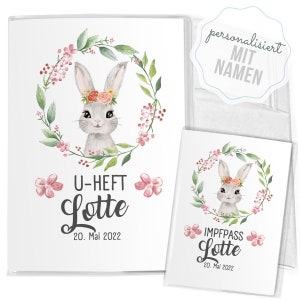 Mikalino Hülle für U-Heft und Impfpass Set 3-teilig personalisiert Hase Blumenkranz (Name, Datum) Untersuchungsheft