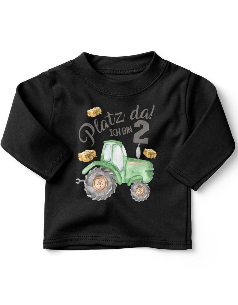 Mikalino Baby / Kinder Longsleeve mit Spruch Ich bin 2 Traktor Langarm Shirt für Jungen und Mädchen Geschenkidee schwarz