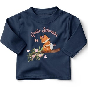 Mikalino Baby / Kinder Longsleeve mit Spruch für Jungen Mädchen Unisex langarm Große Schwester Fuchs handbedruckt in Deutschland navy